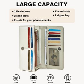 Miss Lulu Women's PU Wallet with 14 Card Slots, Large Capacity Purse in 3 Colours, Zipper Pocket and Metal Trim, Elegant and Practical for Daily Use
