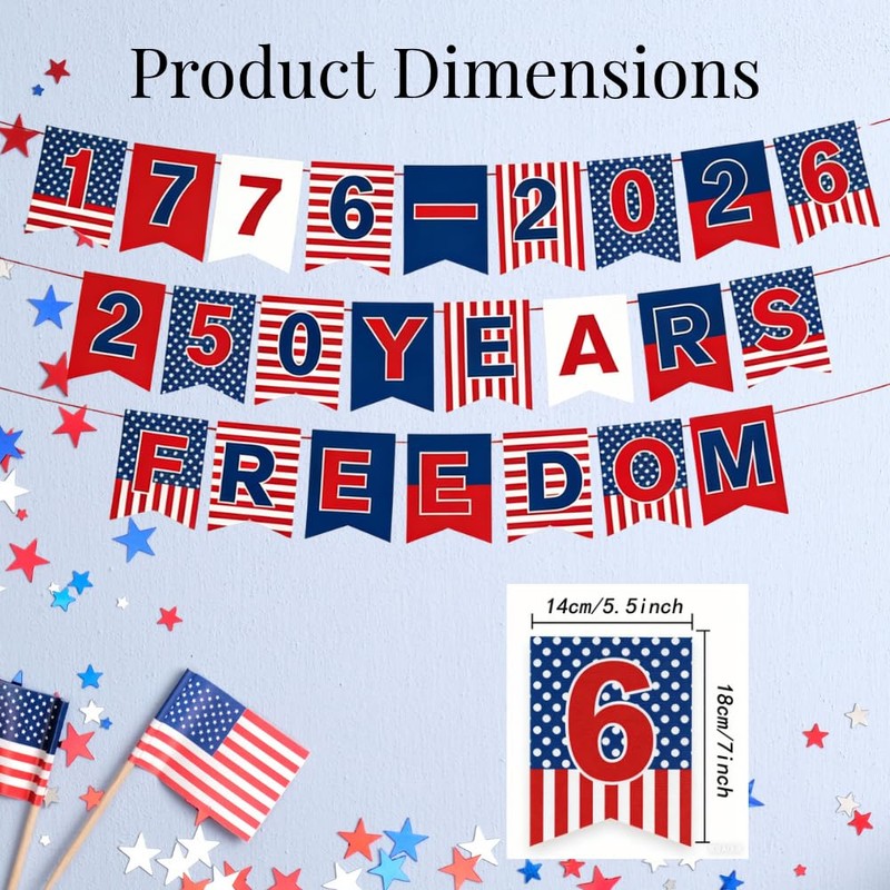 4th of July Banner 1776-2026, Patriotic Party Decorations
