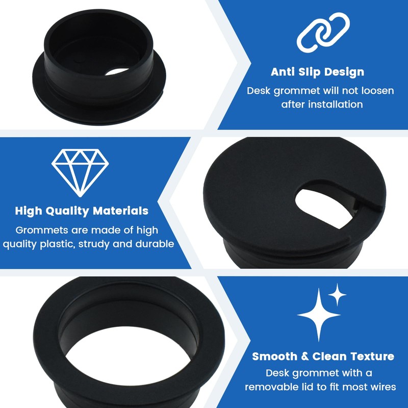 SDTC Tech 3-Pack 1 inch Desk Hole Wire Grommet Black