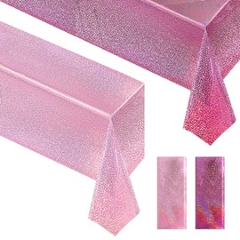 Pink & PalePink Holographic Tablecloth 40" x 108" Hot Pink Party Decoration Valentine's Day Birthday Party Table Decor Iridescence Plastic Table Cloth for Baby Shower Bachelorette Party Supplies