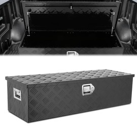 D SOLUTIONS Trailer Tool Box 39'', Waterproof Truck Bed Tool Storage Organizer with Keys & Side Handles for Pick up Truck RV Trailer, Powdercoated Black Aluminum & Steel