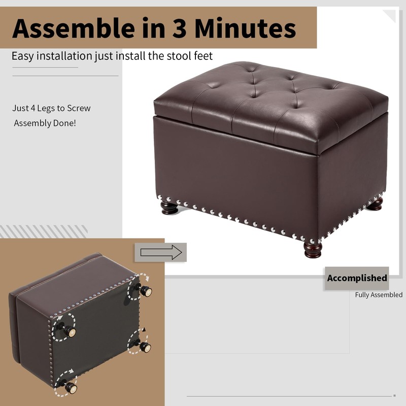 Joveco Leather Storage Ottoman Bench Rectangle 24 Inch Foot Rest