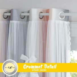 NICETOWN Kids Curtains for Girl Bedroom with Sheer Curtains 84 inch Length for Living Room/Nursery (2 Panels, 52 inches Wide, Pink Grey)