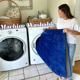 ONASAR Machine Washable Navy Area Rug for Bedroom Living Room, 4x6 Blue Fluffy Indoor Bedside Floor Rugs, Ultra Soft Plush Shaggy Carpet for Nursery Kids Boys Teen Dorm Home Office Decor