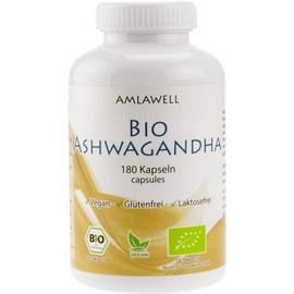 AMLAWELL Organic Ashwagandha - 180 Capsules Organic Ashwagandha Powder from Controlled Cultivation, Exquisite Sleeping Berry from India, Vegan