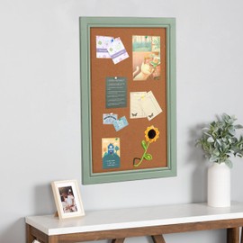 SOFE Decorative Cork Boards for Walls 18 X 29 Inches, Wood Framed Bulletin Board, Pin Boards Vision Board Office Wall Decor, Rustic Picture Board for Photos, Memo Board, Green