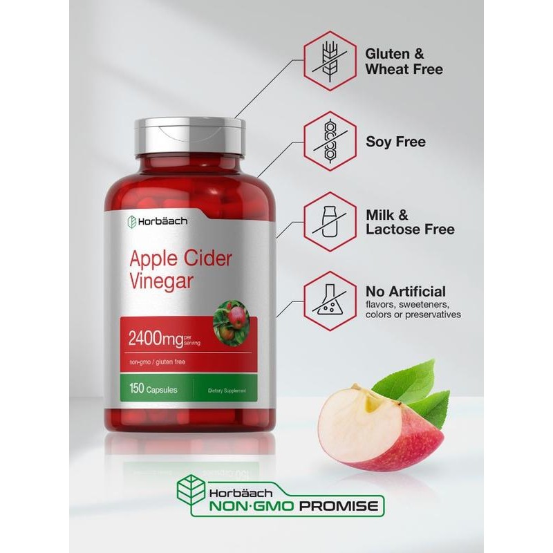 Horbäach Apple Cider Vinegar Capsules | 2400mg | 150 Count
