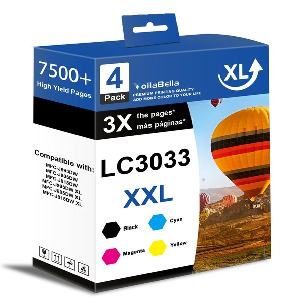 LC3033XXL BK/C/M/Y High Yield Ink Cartridge Replacement for Brother LC3033