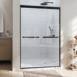 Kullavik Shower Door 44-48'' W x 72'' H Semi-Frameless Bypasss Bathroom Glass Shower Double Sliding Doors,1/4'' (6mm) Clear SGCC Tempered Glass with Explosion-Proof Film,Black