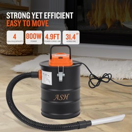 GoCampDirect Ash Vacuum Cleaner -4 Gallon Fireplace Ash Vac with 800w Powerful Hose Non-Woven Dust Separator | Dry Stove Vacuum for Fireplaces Pellet Grill Wood Stove Fire Pits Orange
