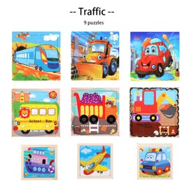 MAISHEKE Wooden Puzzles for Kids Ages 4-6,9 Packs Total 135 Pcs Traffic Theme Jigsaw Puzzles for Kids Ages 6-8,Preschool Educational Toys Gifts for Children Ages 4-8,with Self-Sealing Bag for Storage