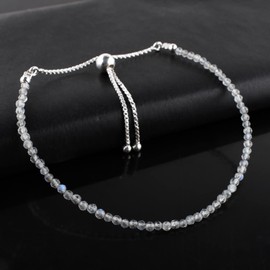 Natural Labradorite Gemstone Beads Bolo Bracelet, Adjustable Slider Box Chain, Energy Stones, Chakra Healing Crystals, Silver Plated, Birthstone, Gemstones Women Jewelry, Anniversary Gifts, 10inch