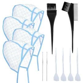 Bewudy 12 Pcs 4 Sets of Highlight Cap with Hooks, Hair Highlighting Caps, Highlight Hair Coloring Frosting Dye Kit for Salon Hair Dyeing Hairdressing (Blue)