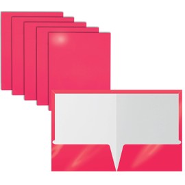 2 Pocket Glossy Laminated HOT Pink Paper Folders, Letter Size, 25 Pack, Hot Pink Paper Portfolios by Better Office Products, Box of 25 Hot Pink Folders