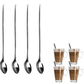 Pack of 4 - Long Handle Stainless Steel Latte Spoons Ideal for Coffee Dessert & Ice Cream Sundae by Kitchen Stars