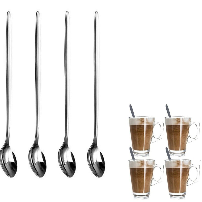Pack of 4 - Long Handle Stainless Steel Latte Spoons
