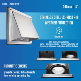 calimaero HWG 6" Dryer Vent Cover Outdoor Walls - Cowled External Extractor Fan Vent Dryer Cover - Robust and Weatherproof Stainless Steel Outdoor Dryer Vent Cover - Fits Only with Metal Pipes