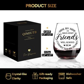 QIMIUTB Friendship Wine Glass Gifts, Side By Side or Miles Apart Friends Are Always Close at Heart, Long Distance Friendship Gift for Sister Soulmate Girlfriends Female Friends-13