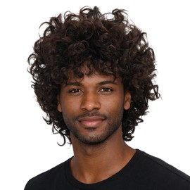 Brown Curly Wig Men 70s 80s Short Fluffy Afro Brown Wig