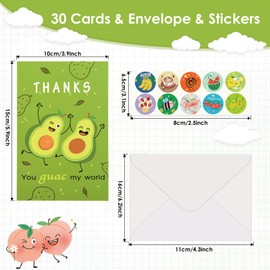 AhfuLife Thank You Cards, Pack of 30 Fruit Thank You Cards, 10 Styles Thank You Cards with 10 Envelopes for Teachers Friends Family Appreciation Birthday Christmas New Year Graduate Party