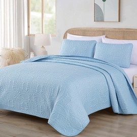 Chezmoi Collection Austin 3-Piece Oversized Bedspread Coverlet Set (Queen, Chambray Blue)