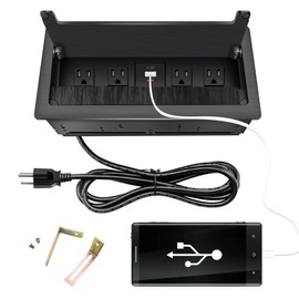 Embedded mesa Power Outlet Box;Conference Table Power Hub; 4 AC TR Outlets, USB-A USB-C PD 20W Fast Charging 6.5FT 16 AWG UL Cable for Office Home - Brushed Black
