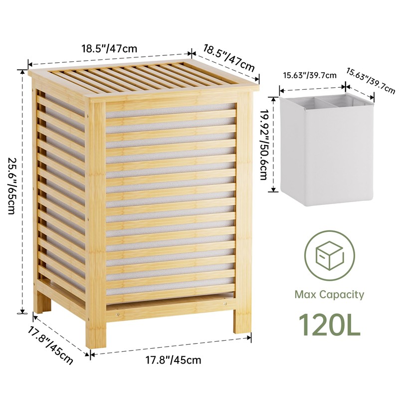 SMIBUY Double Laundry Hamper with Lid, 120L Bamboo Laundry Basket