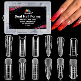 EBANKU EBANKU Dual Forms for Poly Nail Gel 288PCS Dual Nail Forms Molds Stiletto Coffin Ballerina Acrylic Nail Tips 12 Shapes for Builder Gel Manicure Nail Art Design Salon DIY at Home