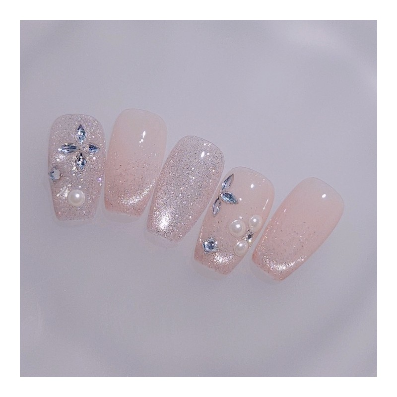 Pearl Drop Handmade Nail Tips - Almond Short / 펄드롭