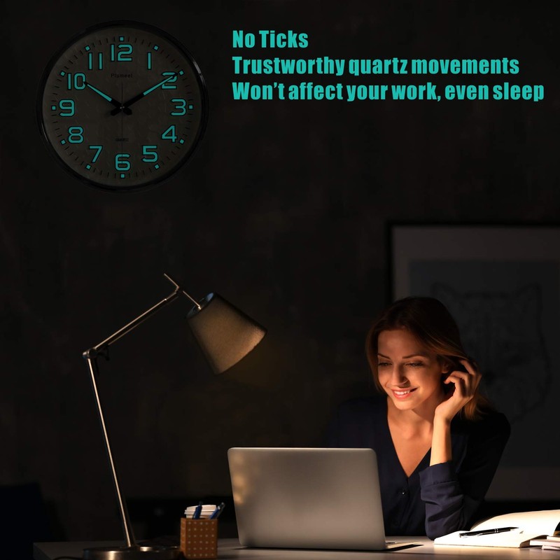 Plumeet Night Light 13'' Bedroom Wall Clocks with Silent Non-Ticking