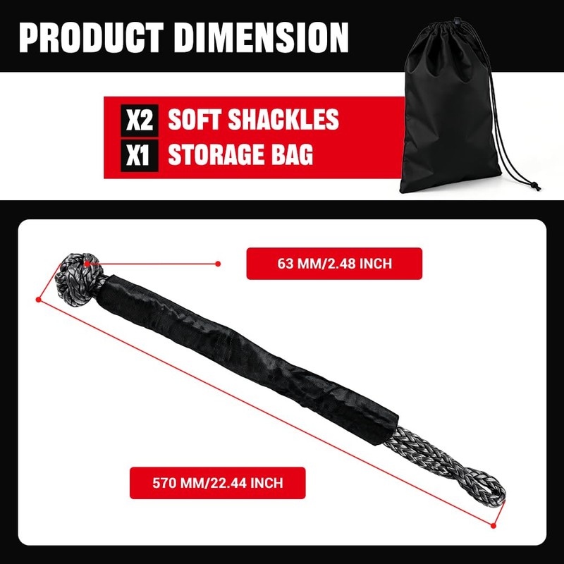 2PCS Soft Shackles 1/2 Inch x 22 Inch - 56,000LBS