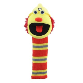The Puppet Company Flint Sockette - Eco-Friendly Fireman Hand Puppet Toy in Red & Yellow with Helmet, Squeaker & Wide Mouth, Made from Recycled Materials - Interactive Fun for Kids & Adults - 38cm