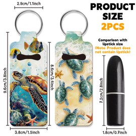OLYCRAFT 2pcs Lipstick Holder Keychain Sea Turtle Lip Balm Holders Elastic Diving Fabric Lipstick Keychain Portable Lippy Holder Bags Ocean Lipsticks Sleeve Key Ring Holders for Rouge Chapstick