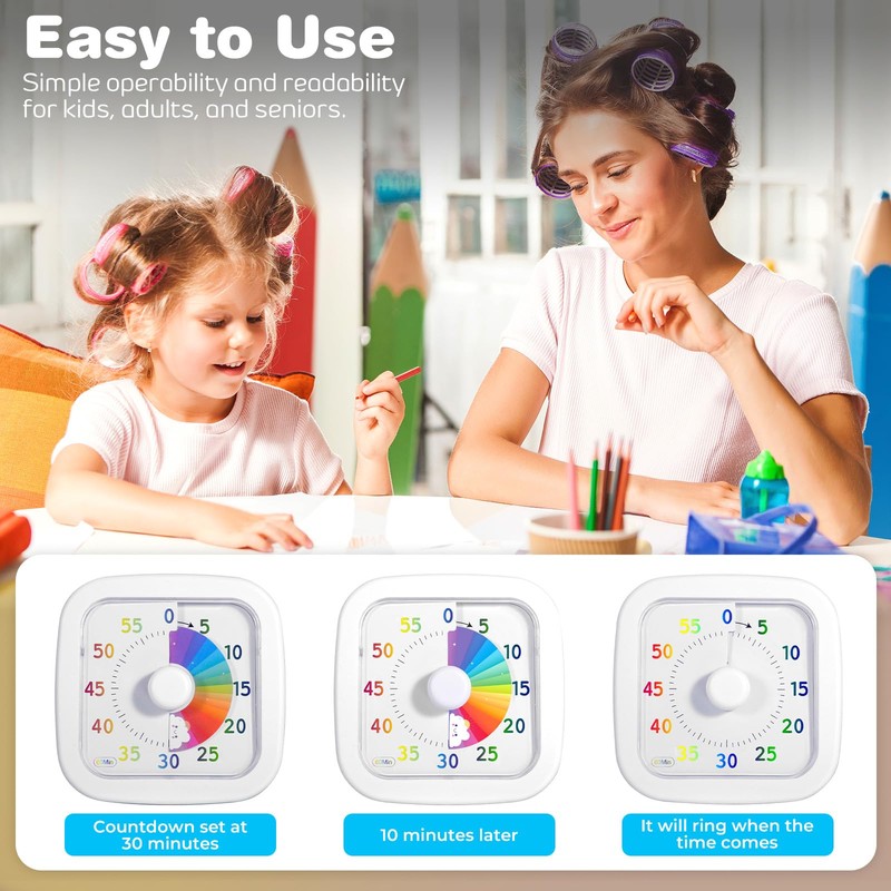 NLMWTI Visual Timer for Children, 60-Minute Countdown Timer for Classroom,