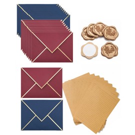DLPRK 20 Buste C6 con Bordo Dorato 135 x 185 mm Colori Pastello Inclusi 6 Adesivi Sigillo per Partecipazioni Matrimonio, Inviti, Compleanni, Biglietti di Ringraziamento (Blu e Rosso)