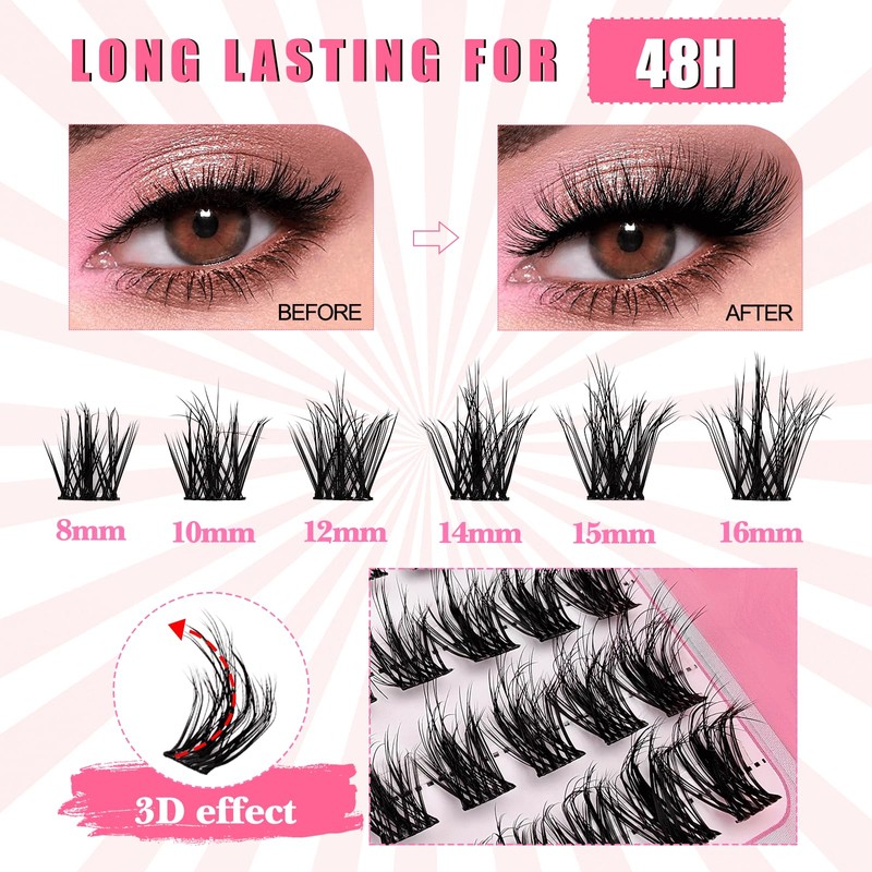 DIY Eyelash Extensions Set, 8-16 mm, Mixed Fluffy Eyelashes, Individual