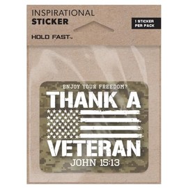 Kerusso HOLD FAST - Enjoy Your Freedom? Thank A Veteran - John 15:13-3.5 x 2.5 Inch Laminated Vinyl Decorative Sticker, Brown and White Pixel Camo