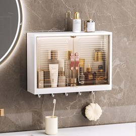 Roqao Wall Mounted Makeup Organizer, Large Capacity Dustproof Wall Storage for Bathroom & Bedroom Cosmetic Organizes Hair Tools Perfumes Multi-Use Display Case & Office Organizer
