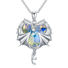 Dragon Necklace 925 Sterling Silver Heart Aurora Borealis Crystal Dragon Pendant Jewelry Gift for Women
