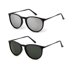 VIA LEECA Polarized Sunglasses for Women Men Classic Vintage Round Sunglasses UV400 Lens (silver+black)…