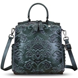 Genuine Leather Satchel for Women Purse Convertible Backpack Embossed Leather Crossbody Handbag Top Handle Bag (Grey) Medium