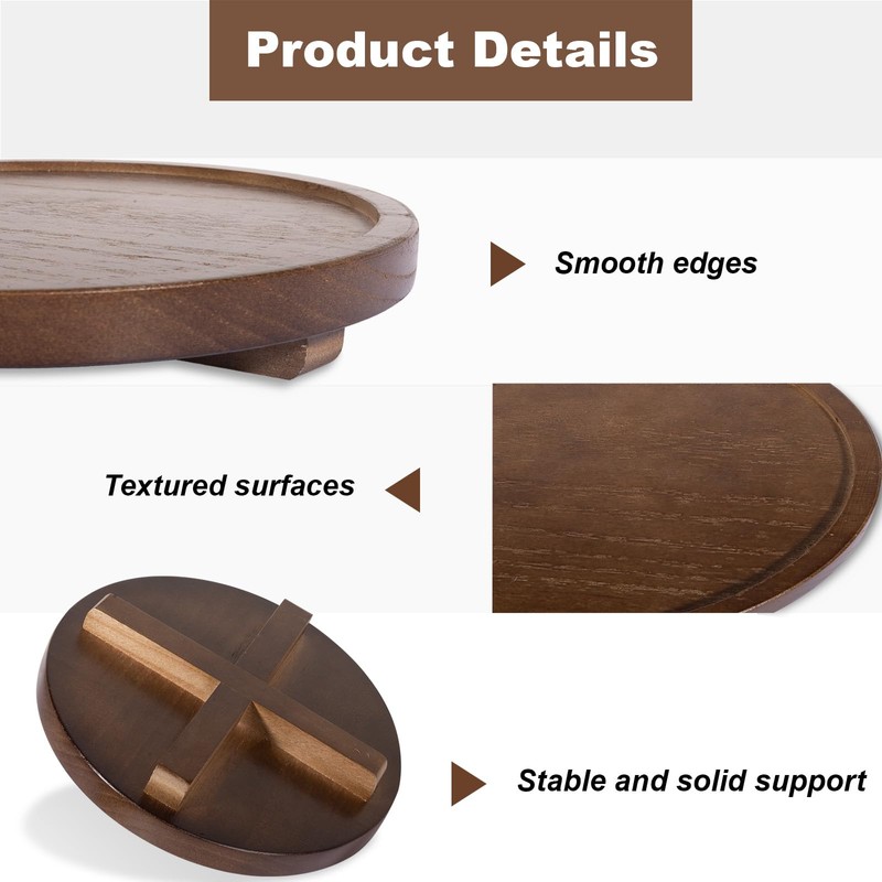 Round Decorative Tray Wood Bathroom Counter Organizer Farmhouse Kitchen Decor