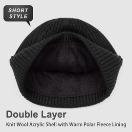 ROYBENS 2PCS Wool Short Fisherman Beanie for Men Women, Cuff Knit & Fleece Lined Swag Winter Warm Hat Soft Beanies Skull Cap Unisex