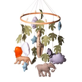 Safari Nursery Mobile with Realistic Felt Animals Lion, Giraffe, Zebra, Elephant, Crib Mobile, Ceiling Mobile, Newborn Gift.