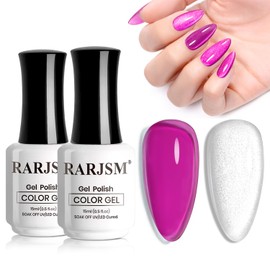 RARJSM Grape Purple Amber Glass Gel Polish and Clear Sparkle Diamond White Cat Eye Glitter Gel Nail Polish with Magnet Stick 2pcs Set 15ml UV LED Curing Requires Home Salon Glass Nails Manicure