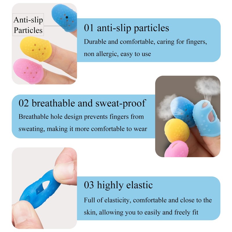 Rubber Finger Tips Guard, 30 Pieces in 10 Colors