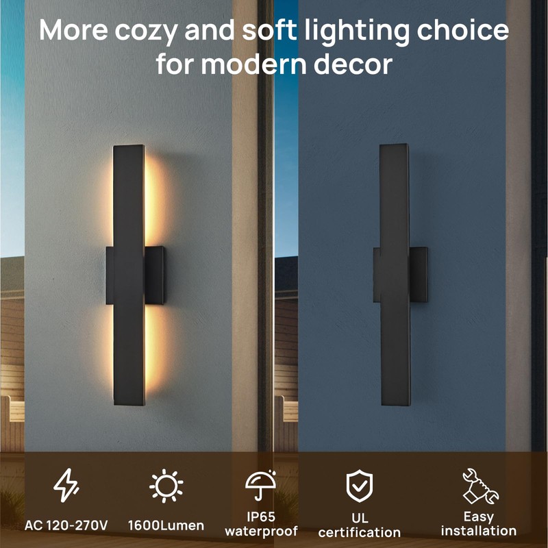 JOKAONOTL Upgraded 23.6in Black Long Modern LED Outdoor Wall Lights