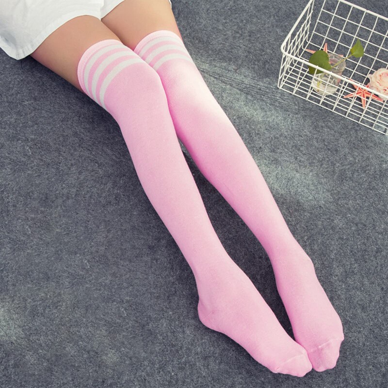 AQOKKA Extra Long Thigh High Socks for Women Striped Over