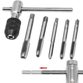 Silver Metric Metal Hand Thread Taps, 6pcs M3-M8 Ratchet Tap Re-Threading Tool, Adjustable Tap Threading Wrench Set，Combination for Tap and Die Sets Cutting External and Internal Thread