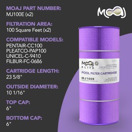 MOAJ Elite Pool Filter 2-Pack Replaces Pentair CC100, CCRP100, R173215, 160316, 160354, PAP100, Unicel C-9410, Filbur FC-0686, PCRP100, Predator SP100 | 23 5/8" x 10 1/16"| Aseptic Hex-Flo Filtration